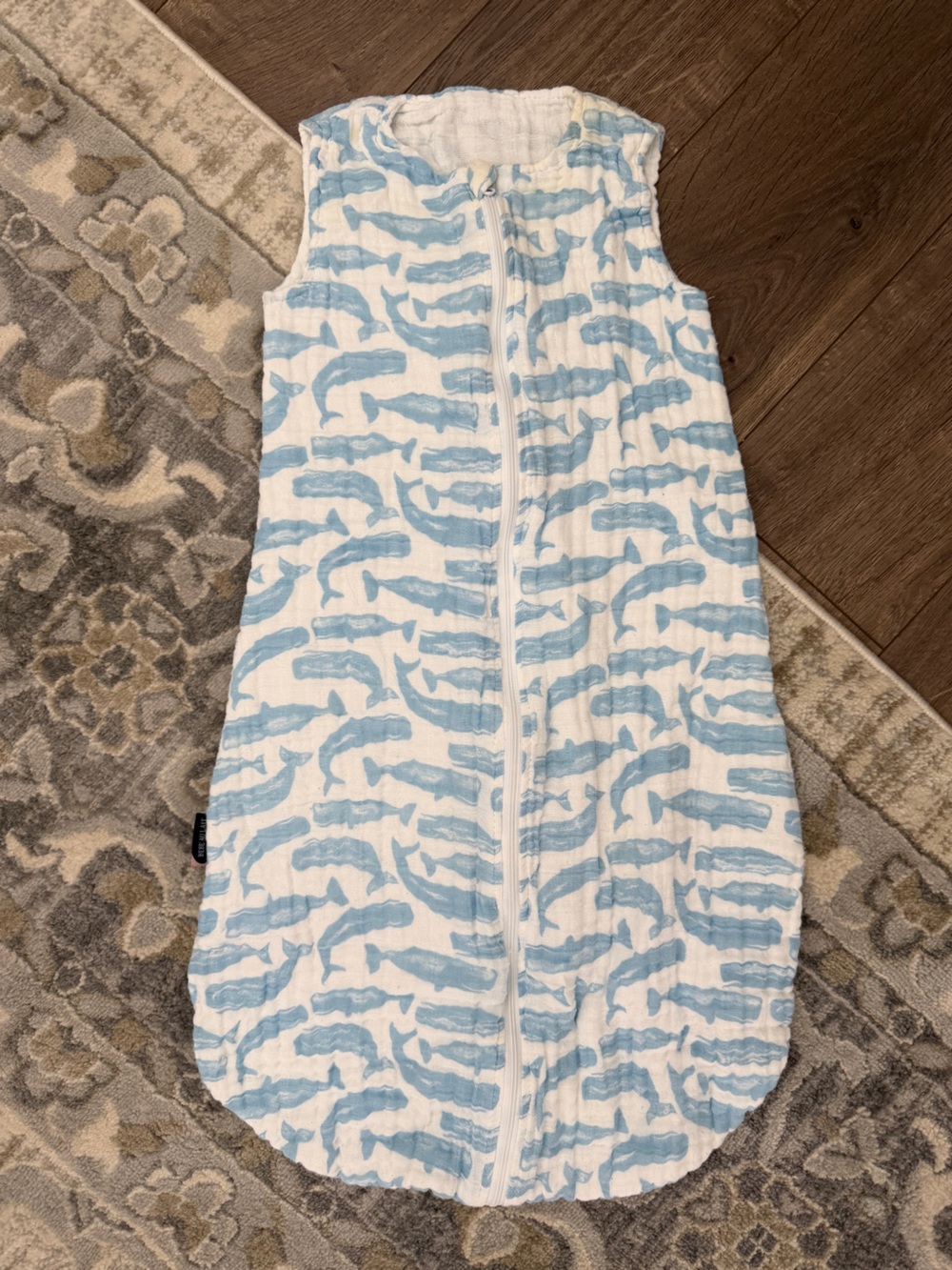 Bebe au Lait Blue Whale Muslin Sleep Sack (6-12 months)